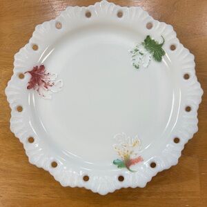 Westmoreland Hand Painted Milk Glass Pierced Rim Plate